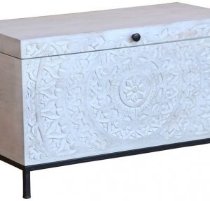 Cuttack White Carved Wood Storage Box