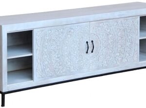 Cuttack White Carved Wood 160cm TV Unit