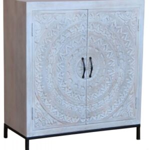 Cuttack White Carved Wood 85cm Small Sideboard