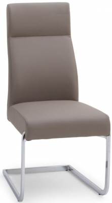 Set of 2 Dante Taupe Faux Leather Cantilever Dining Chair with Chrome Base