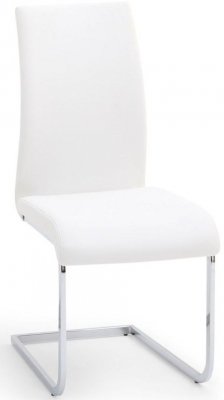 Set of 2 Paolo White Faux Leather Cantilever Dining Chair with Chrome Base