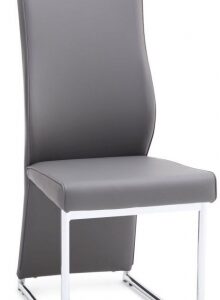 Set of 2 Remo Grey Faux Leather Dining Chair with Chrome Base