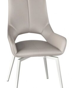 Set of 2 Spinello Taupe Faux Leather Swivel Dining Chair with Chrome Base