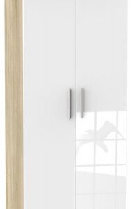 Knightsbridge White Gloss and Oak Effect 2 Door Plain Wardrobe