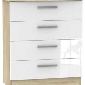 Knightsbridge White Gloss and Oak Effect 4 Drawer Chest