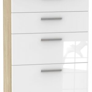 Knightsbridge White Gloss and Oak Effect 4 Drawer Deep Chest