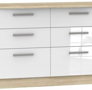 Knightsbridge White Gloss and Oak Effect 6 Drawer Midi Chest