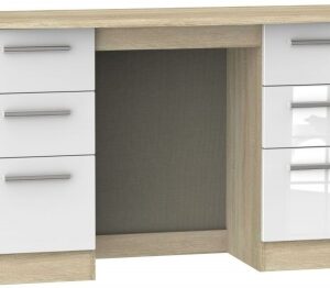 Knightsbridge White Gloss and Oak Effect 6 Drawer Double Dressing Table