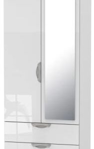 Camden White Gloss 2 Door Combi Wardrobe - 1 Mirror