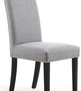 Set of 2 Randall Stud Detail Linen Effect Silver Grey Dining Chair in Black Legs