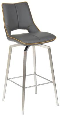 Set of 2 Mako Graphite Grey Leather Effect Swivel Bar Stool