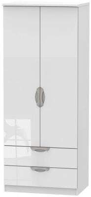 Camden White Gloss 2 Door 2 Drawer Double Wardrobe