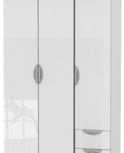 Camden White Gloss 3 Door Tall Triple Wardrobe - RHF 2 Drawers