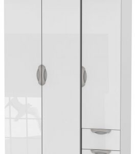 Camden White Gloss 3 Door Triple Wardrobe - RHF 2 Drawers