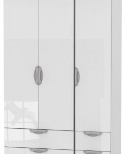 Camden White Gloss 3 Door Tall Triple Wardrobe - 4 Drawers