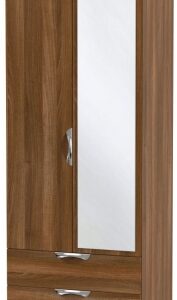 Camden Walnut Effect 2 Door Tall Combi Wardrobe - 1 Mirror