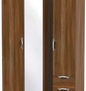 Camden Walnut Effect 3 Door Combi Wardrobe - 1 Mirror and RHF 2 Drawers