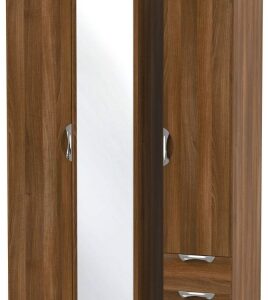 Camden Walnut Effect 3 Door Tall Combi Wardrobe - 1 Mirror and RHF 2 Drawers