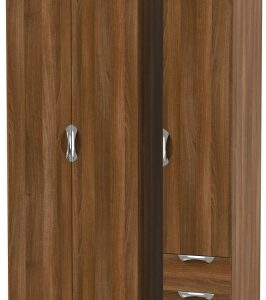 Camden Walnut Effect 3 Door Tall Triple Wardrobe - RHF 2 Drawers