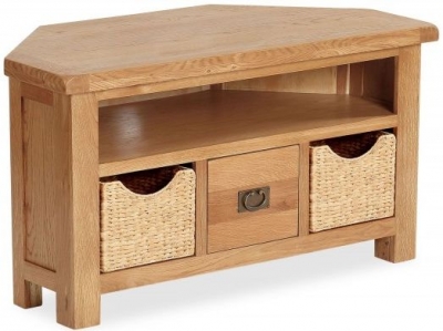 Salibury Premium Oak 105cm Corner TV Unit with Baskets
