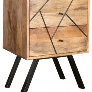Chamba Mango Wood 2 Drawer Bedside Cabinet with Geomatric Pattern