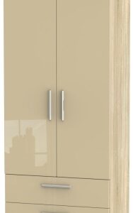 Knightsbridge Mushroom and Oak Effect 2 Door 2 Drawer Double Wardrobe