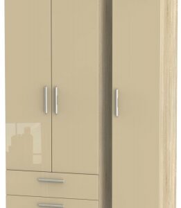 Knightsbridge Mushroom and Oak Effect 3 Door Tall Triple Wardrobe - LHF 2 Drawers
