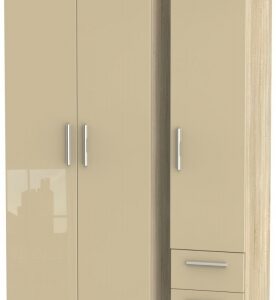 Knightsbridge Mushroom and Oak Effect 3 Door Triple Wardrobe - RHF 2 Drawers