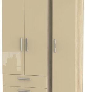 Knightsbridge Mushroom and Oak Effect 3 Door Triple Wardrobe - LHF 2 Drawers