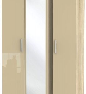 Knightsbridge Mushroom and Oak Effect 3 Door Triple Wardrobe - 1 Mirror