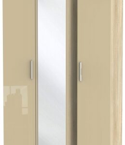 Knightsbridge Mushroom and Oak Effect 3 Door Tall Triple Wardrobe - 1 Mirror