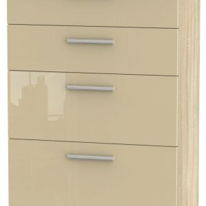 Knightsbridge Mushroom and Oak Effect 4 Drawer Deep Chest