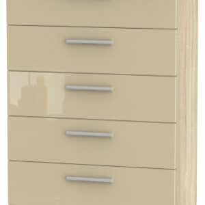 Knightsbridge Mushroom and Oak Effect 5 Drawer Chest