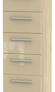 Knightsbridge Mushroom and Oak Effect 5 Drawer Narrow Chest