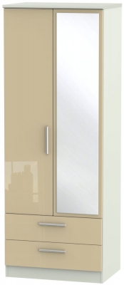 Knightsbridge Mushroom and Cashmere Matt 2 Door Tall Combi Wardrobe - 1 Mirror