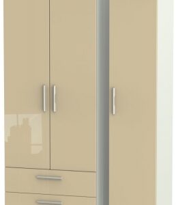 Knightsbridge Mushroom and Cashmere Matt 3 Door Tall Triple Wardrobe - LHF 2 Drawers
