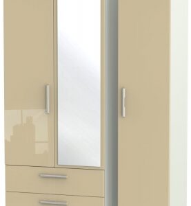 Knightsbridge Mushroom and Cashmere Matt 3 Door Combi Wardrobe - 1 Mirror and LHF 2 Drawers