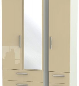 Knightsbridge Mushroom and Cashmere Matt 3 Door Combi Wardrobe - 1 Mirror