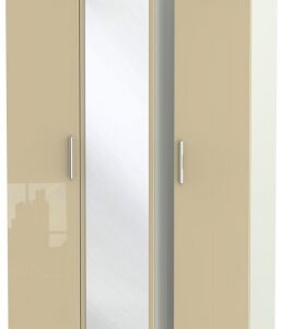 Knightsbridge Mushroom and Cashmere Matt 3 Door Tall Triple Wardrobe - 1 Mirror