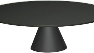 Oscar Black Glass Round Coffee Table with Black Cone Base - 110cm