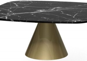 Oscar Black Marble Square Coffee Table with Brass Cone Base - 80cm