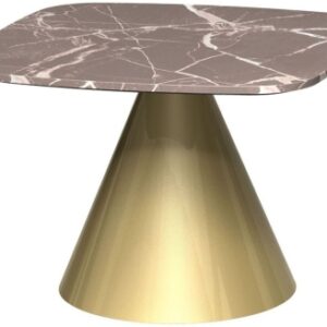 Oscar Brown Marble Square Side Table with Brass Cone Base
