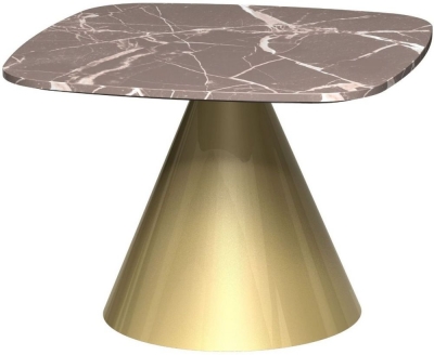 Oscar Brown Marble Square Side Table with Brass Cone Base