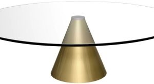 Oscar Clear Glass Round Coffee Table with Brass Cone Base - 80cm