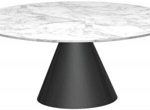 Oscar White Marble Round Coffee Table with Black Cone Base - 80cm