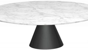 Oscar White Marble Round Coffee Table with Black Cone Base - 110cm