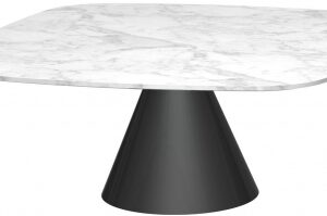 Oscar White Marble Square Coffee Table with Black Cone Base - 80cm