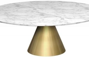 Oscar White Marble Round Coffee Table with Brass Cone Base - 110cm