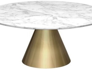 Oscar White Marble Round Coffee Table with Brass Cone Base - 80cm