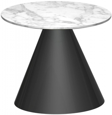 Oscar White Marble Round Side Table with Black Cone Base